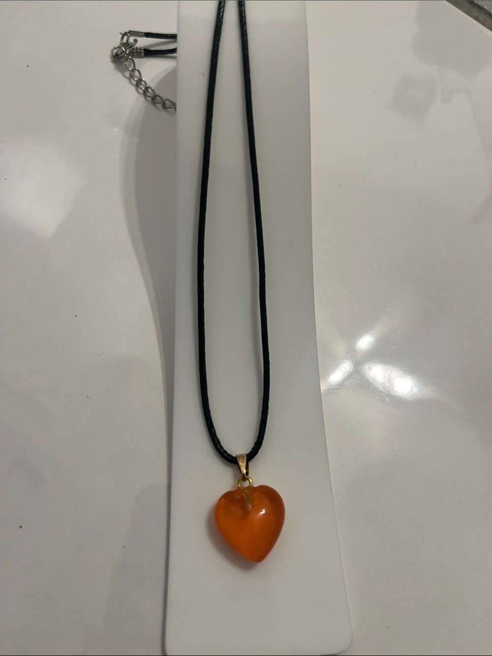 Gold Accent Orange Heart Pendant Necklace on Black Cord D